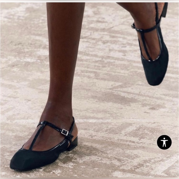 Zara Shoes - Zara Mary Jane Black Mesh and Patent Slingback Flats Blogger Favorite Size 8